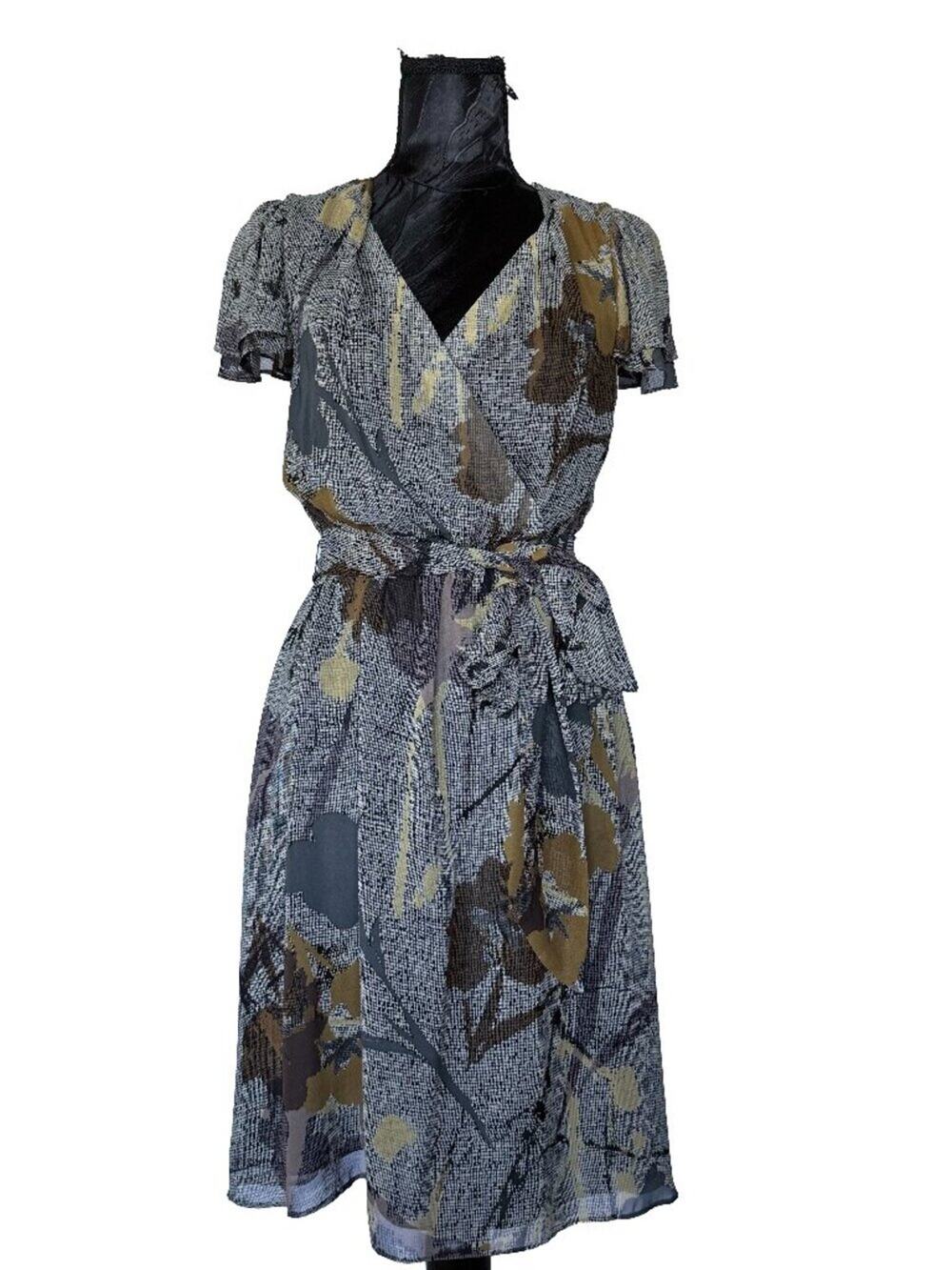 ANTHROPOLOGIE | Maeve Abstract Floral Grid Faux Wrap Midi Dress Chiffon Size 0